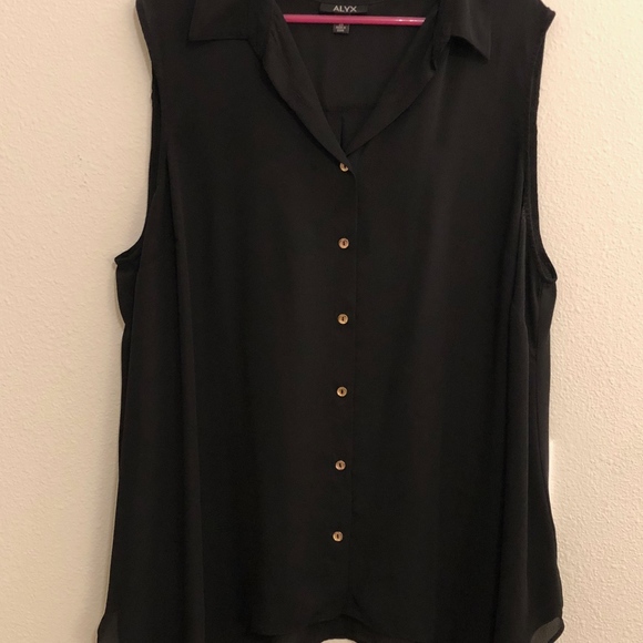 Black button down dress shirt; sleeveless - Picture 2 of 5